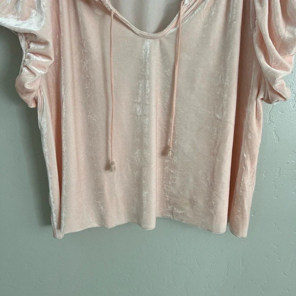 Free People Teresa‎ Velvet XL Light Pink Ruffled Peasant Puff Sleeve Top Boho